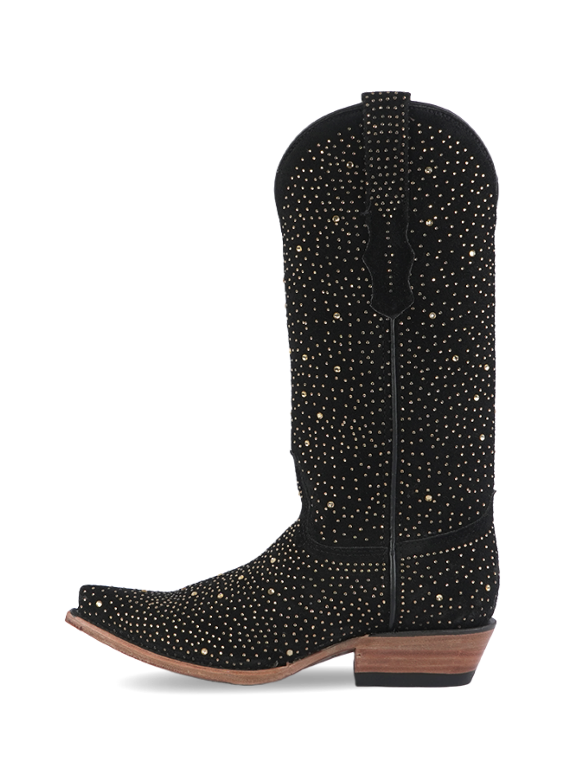 Black Faux Suede Snip-Toe Rhinestone Wide Mid Calf Tall Cowgirl Boots