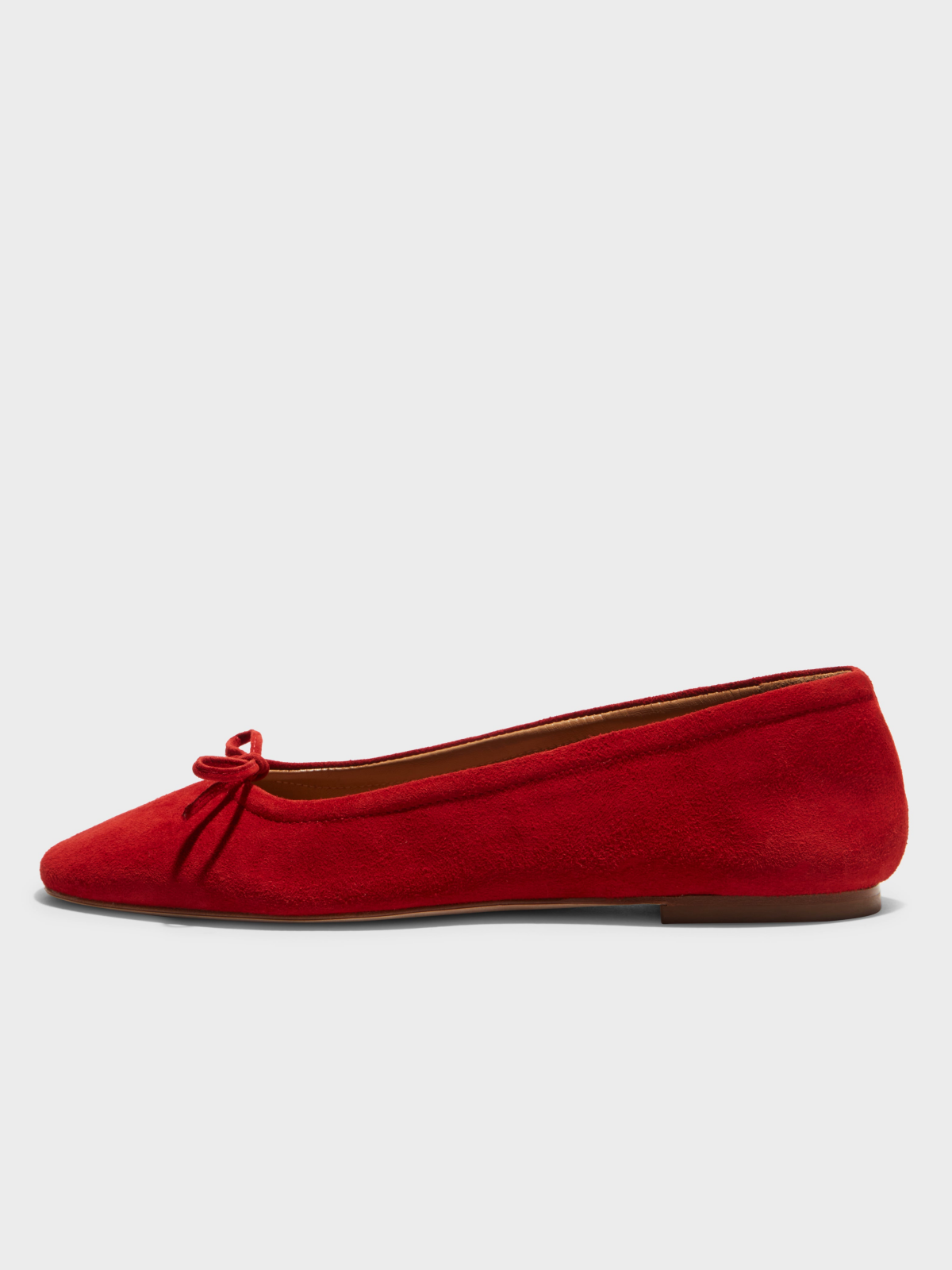 Red Faux Suede Square-Toe Ballet Bow Flats