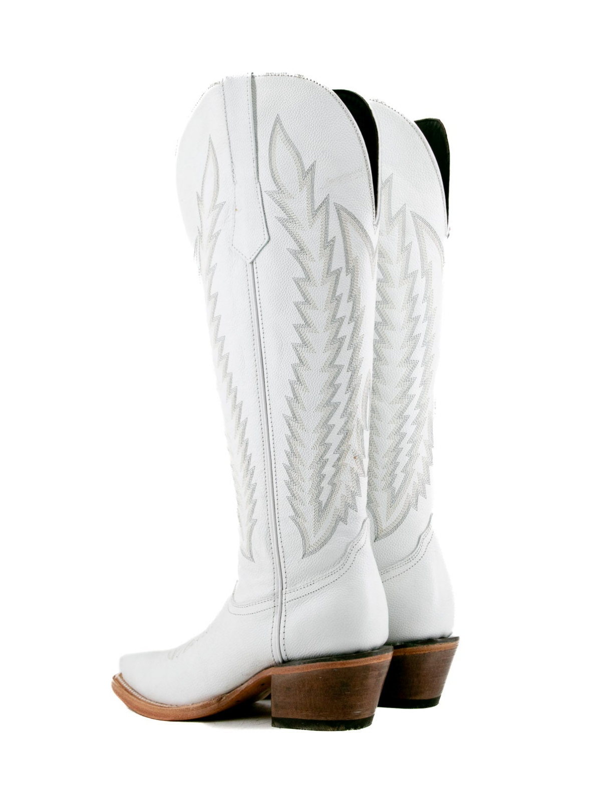 White Embroidery Snip-Toe Half-Zip Western Knee High Tall Boots