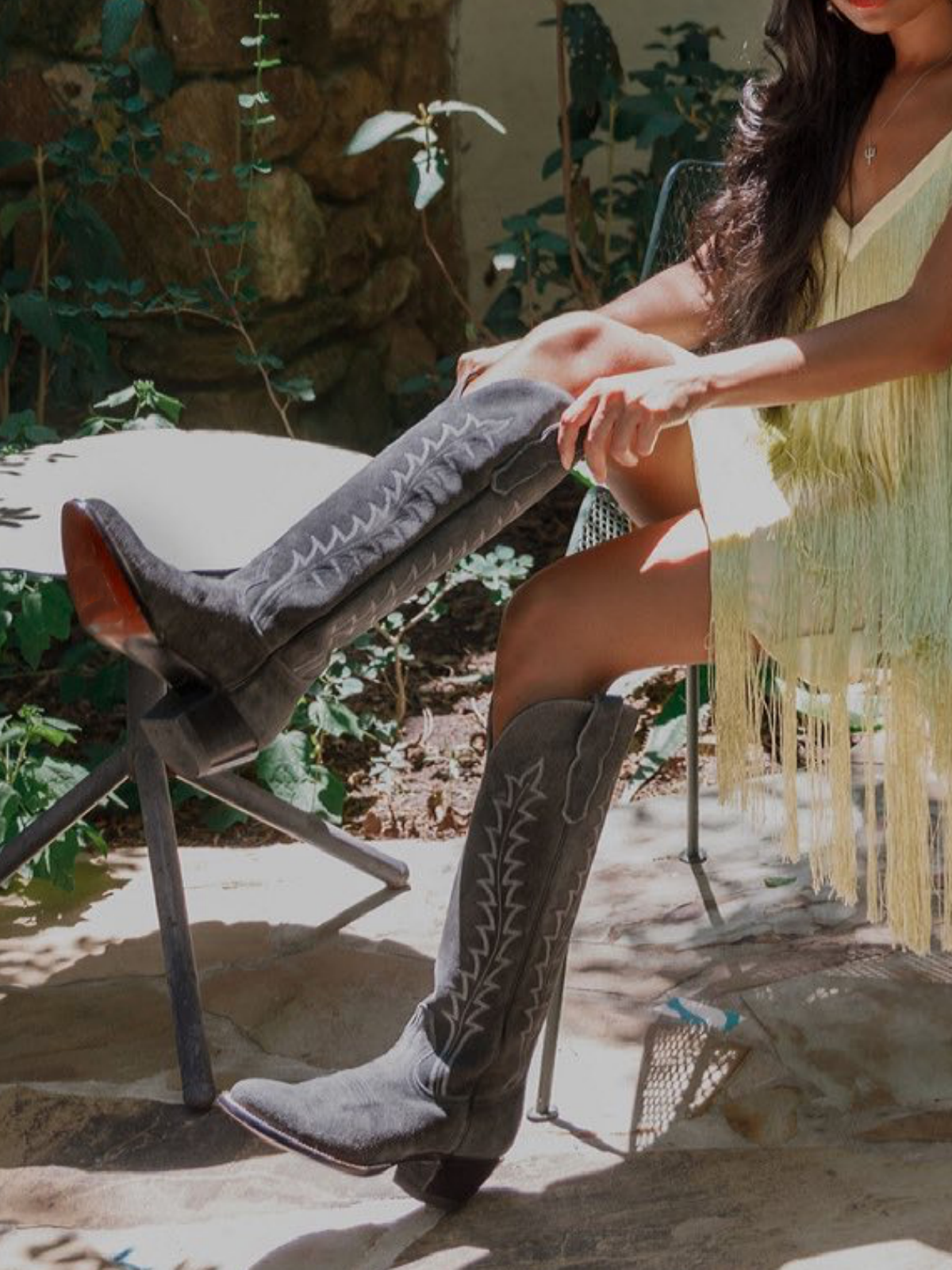 Gray Faux Suede Almond-Toe Wide Mid Calf Tall Cowgirl Boots