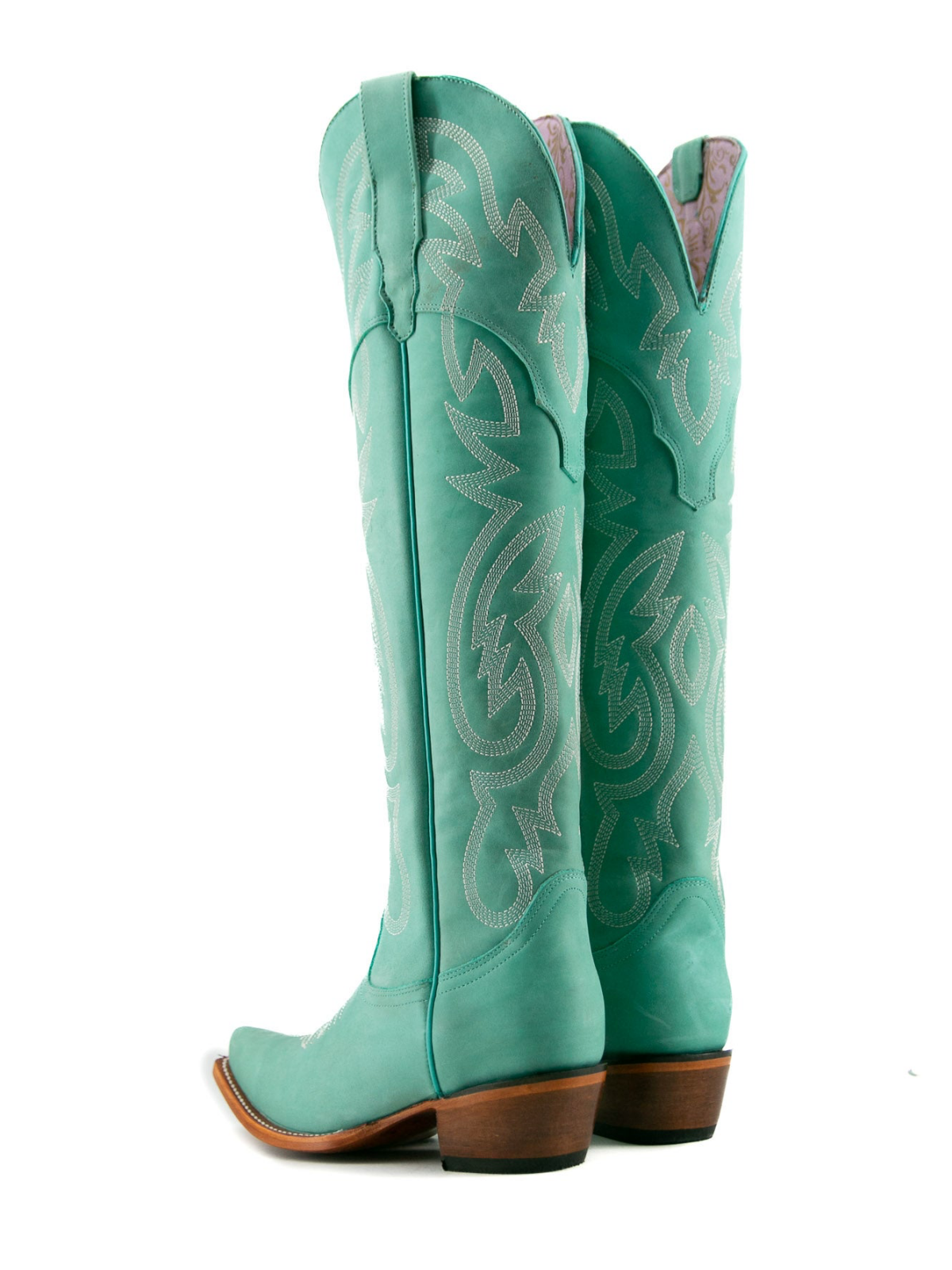 Green Snip-Toe Western Embroidery Half-Zip Knee High Cowgirl Boots