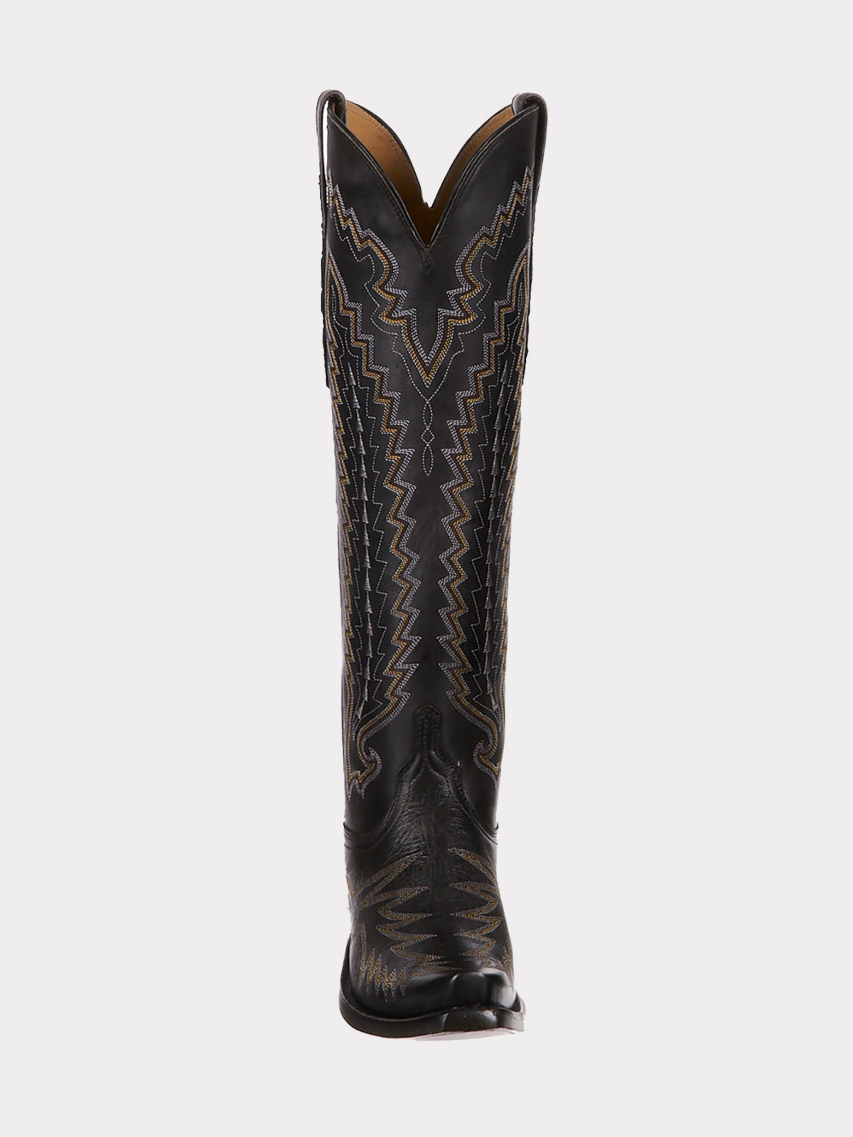 Snip-Toe Embroidery Wide Calf Knee High Tall Cowgirl Boots - Black