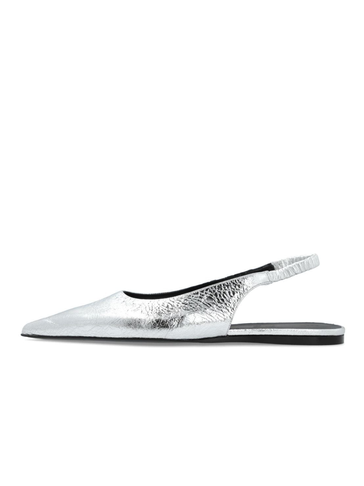 Metallic Silver Crinkle Pointed-Toe Ballet Flats Slingbacks