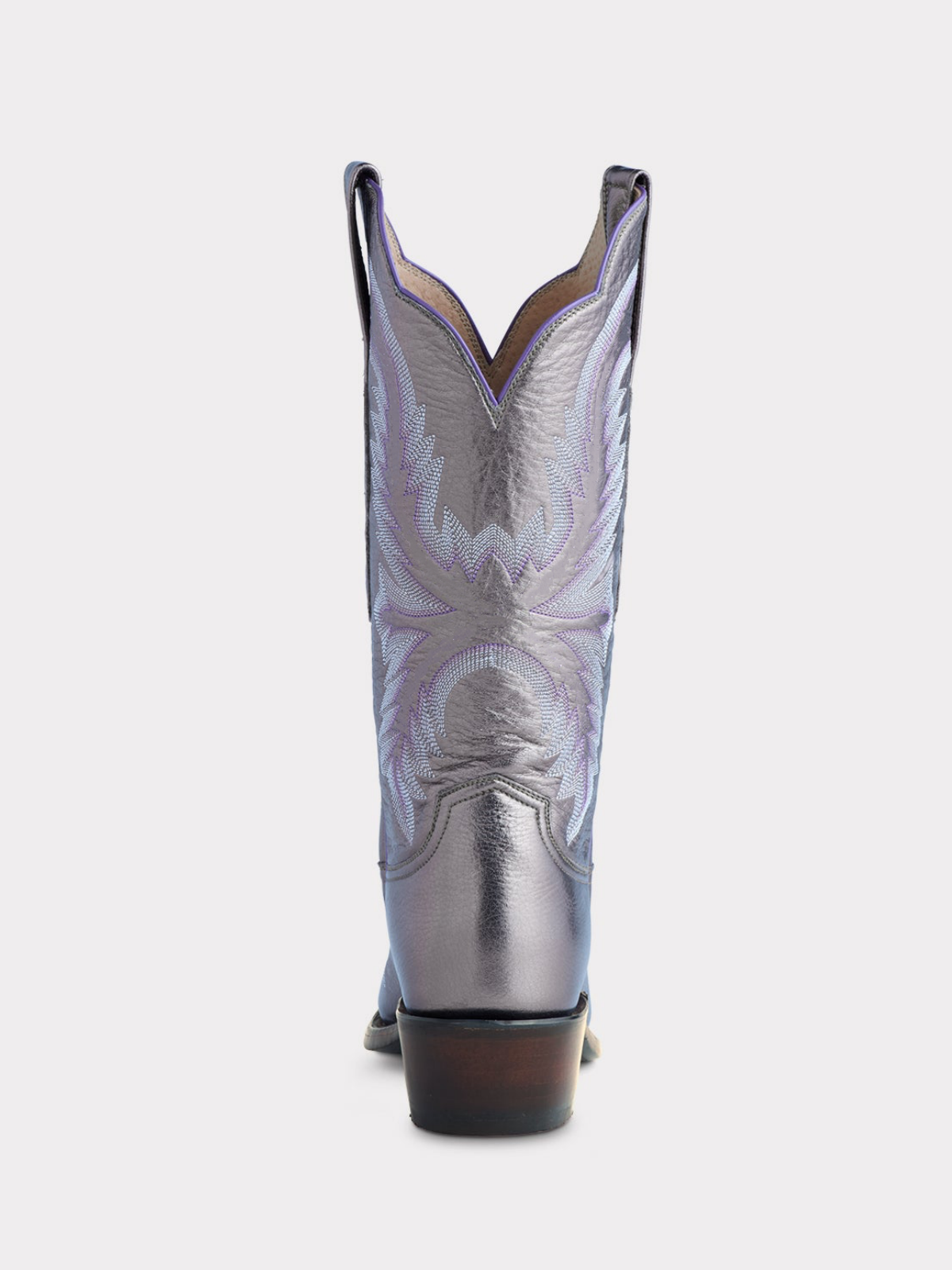 Metallic Pewter Snip-Toe Embroidery Wide Mid Calf Tall Cowgirl Boots