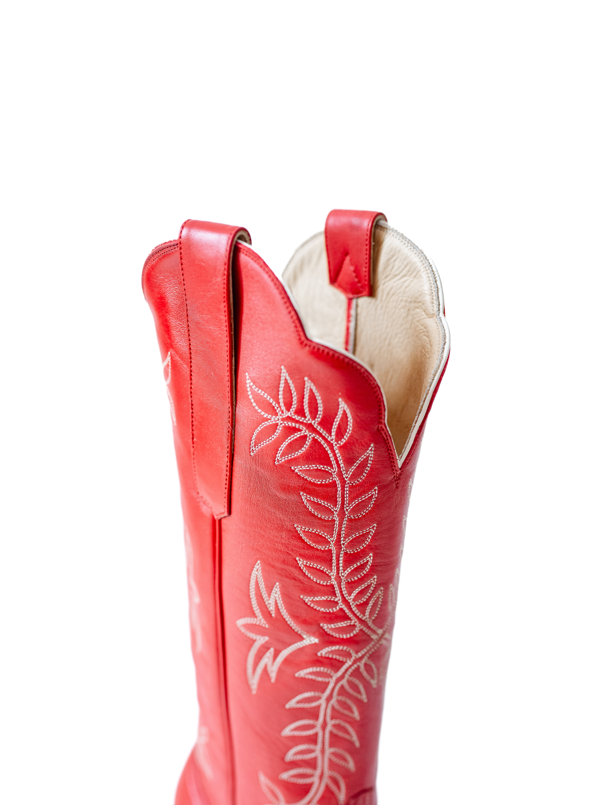 Leaves Embroidery Almond-Toe Wide Mid Calf Cowgirl Boots - Red