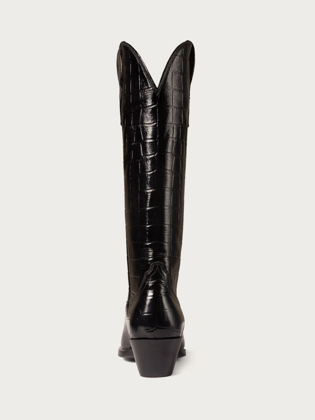 Black Crocodile-Embossed Almond-Toe Wide Calf Tall Knee High Cowgirl Boots