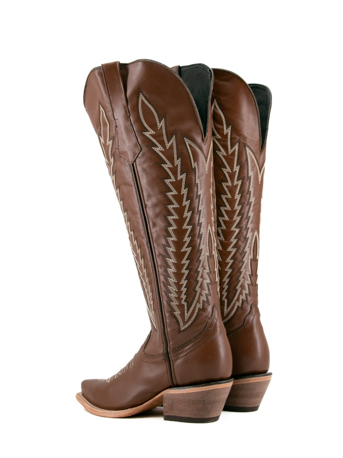 Brown Embroidery Snip-Toe Half-Zip Western Knee High Tall Boots