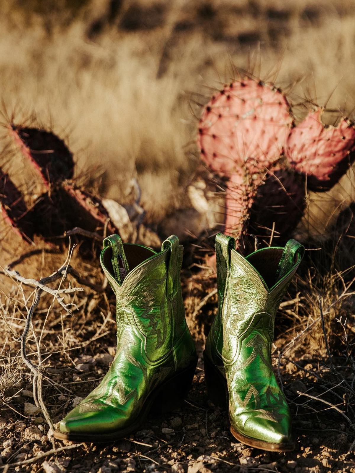 Metallic Embroidery Snip-Toe Wide Mid Calf Cowgirl Boots - Green