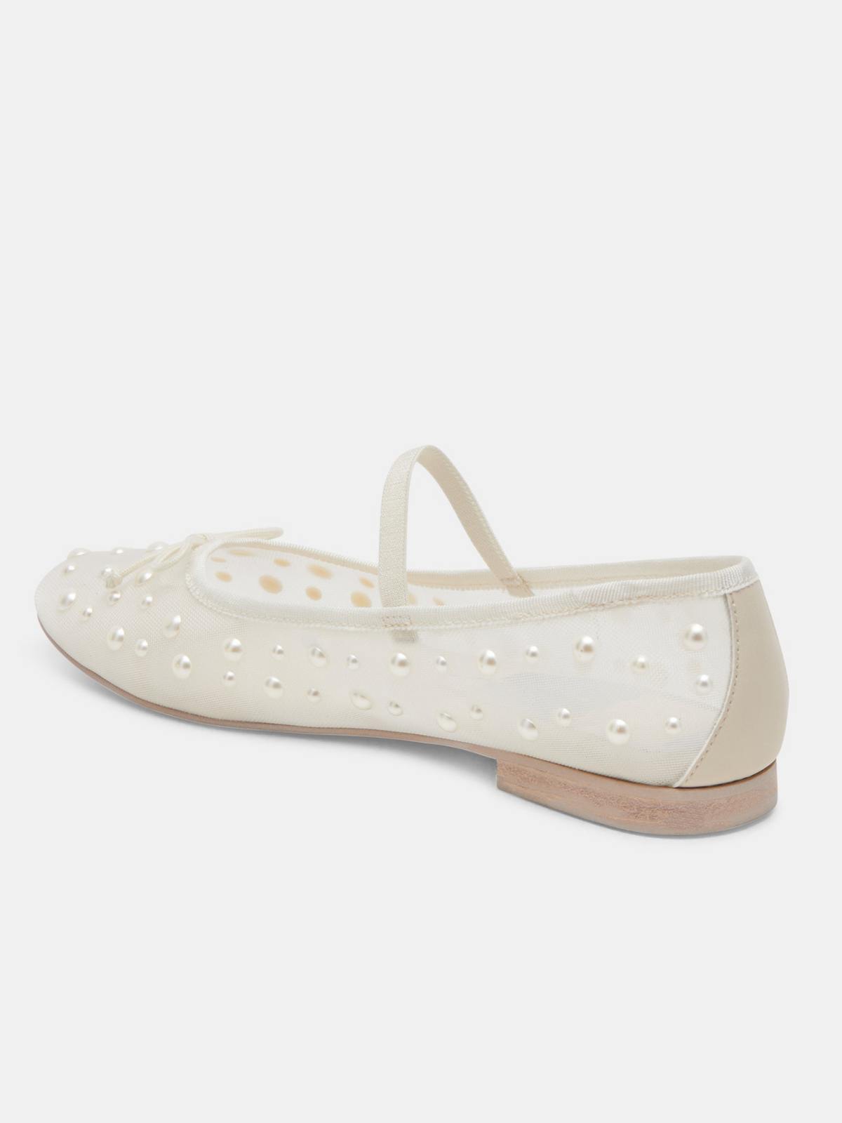 Ivory White Bow Pearl Semi-Transparent Mesh Ballet Flats Mary Janes