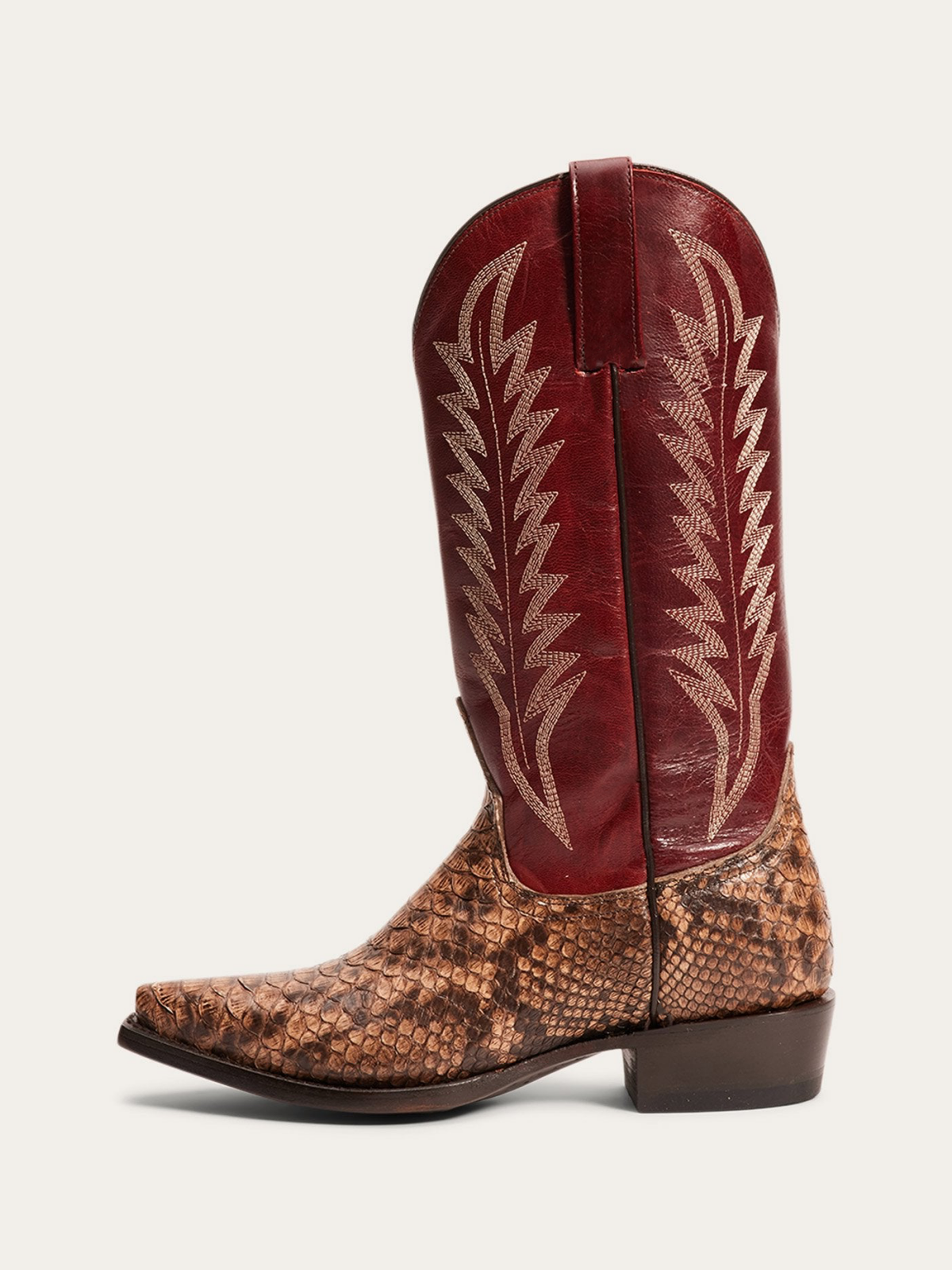 Contrast Red And Snakeskin Snip-Toe Embroidery Wide Mid Calf Cowgirl Boots