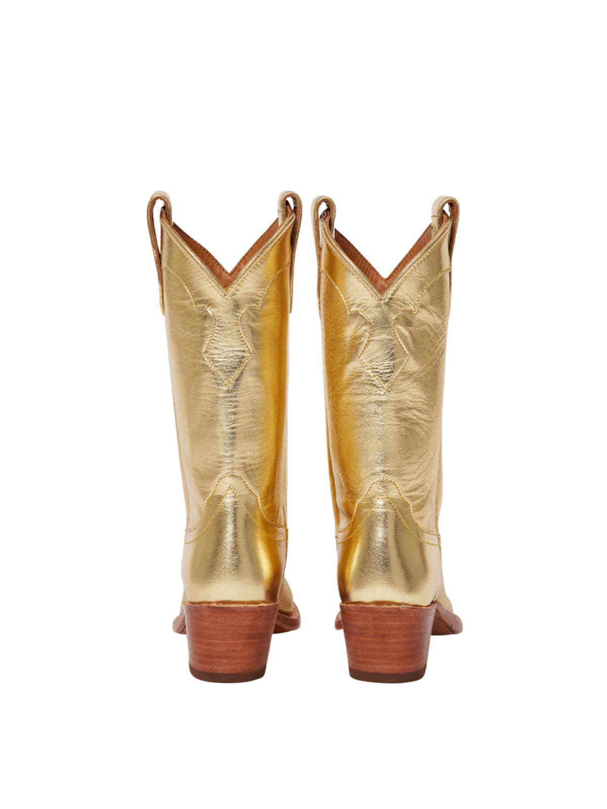 Snip-Toe Wide Mid Calf Cowgirl Boots - Metallic Gold