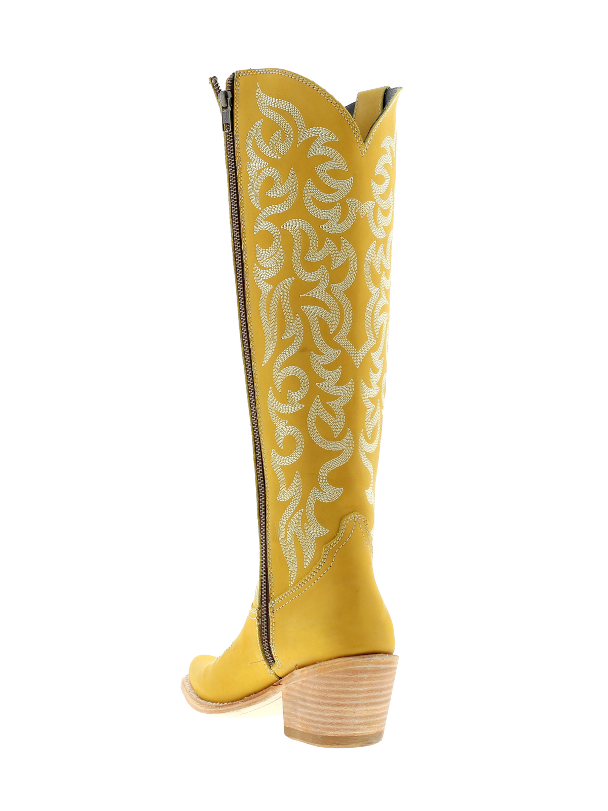 Embroidery Almond-Toe Full-Zip Knee High Tall Cowgirl Boots - Honey