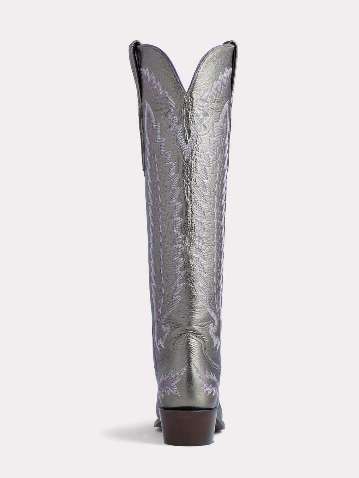 Metallic Pewter Snip-Toe Embroidery Wide Calf Tall Knee High Cowgirl Boots