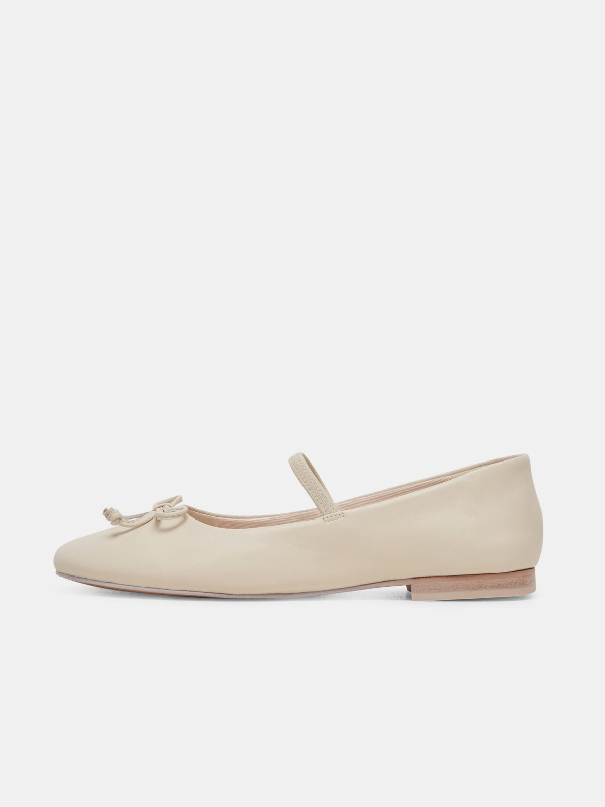 Ivory Bow Round-Toe Ballet Flats Elastic Strap Mary Janes