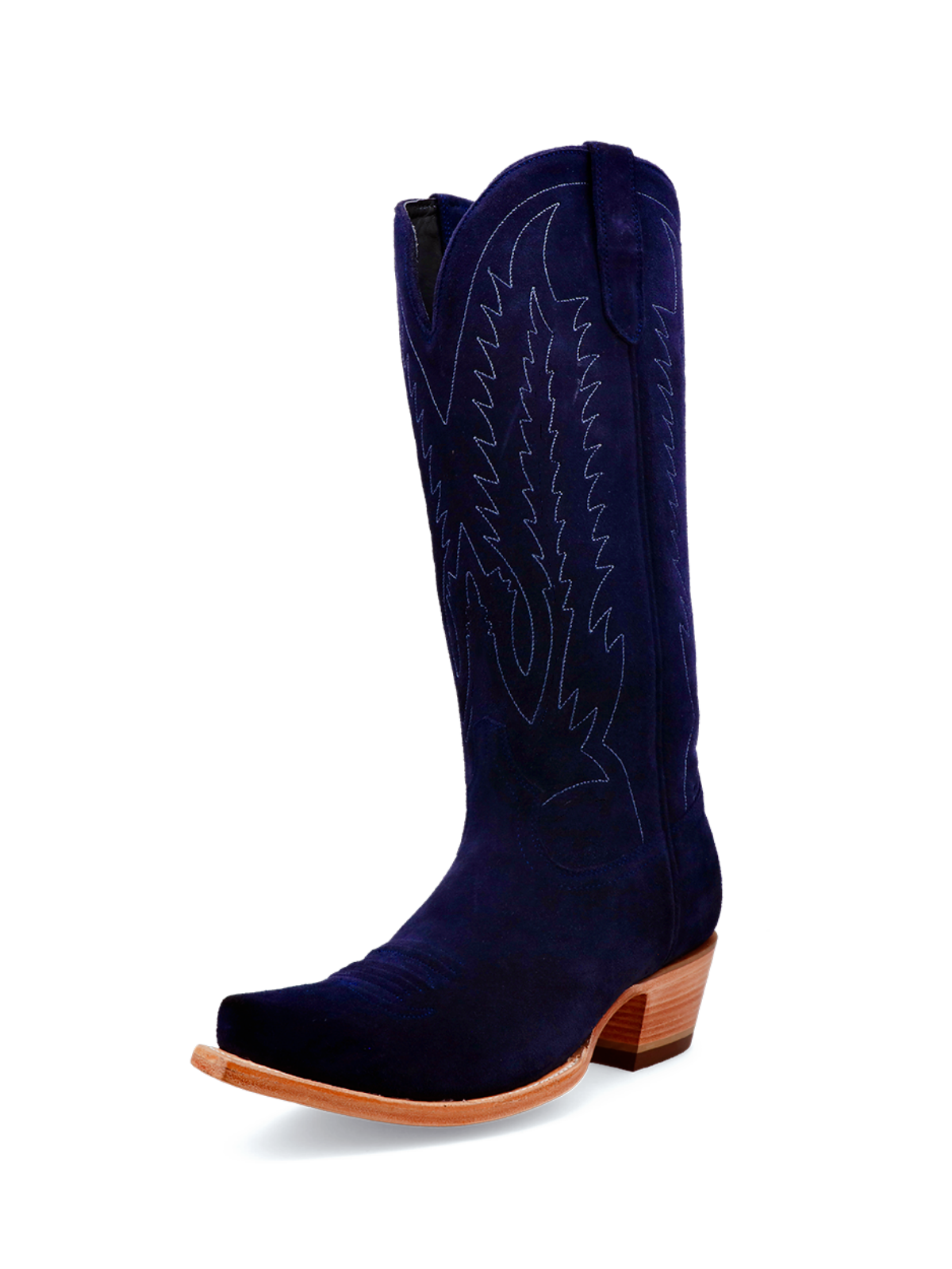 Navy Blue Faux Suede Embroidery Snip-Toe Wide Mid Calf Western Boots Cowgirl Tall Boots