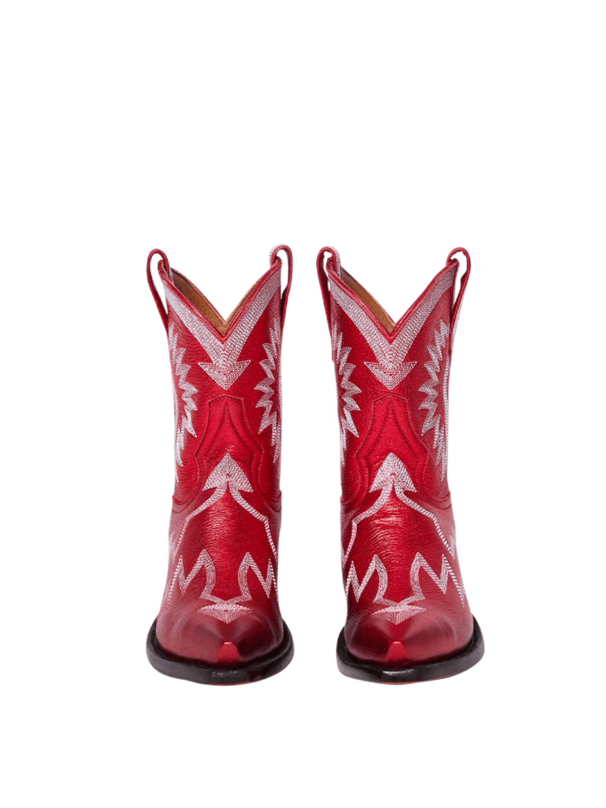 Metallic Embroidery Snip-Toe Wide Mid Calf Cowgirl Boots - Red