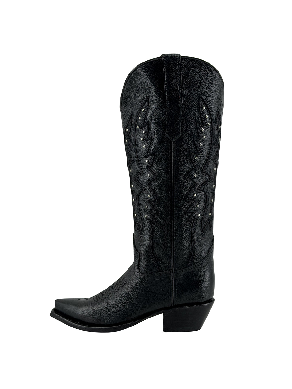 Western Snip-Toe Embroidery Half-Zip Knee High Cowgirl Boots - Black