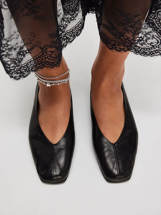 Classic Square-Toe Slip-On Flats - Black