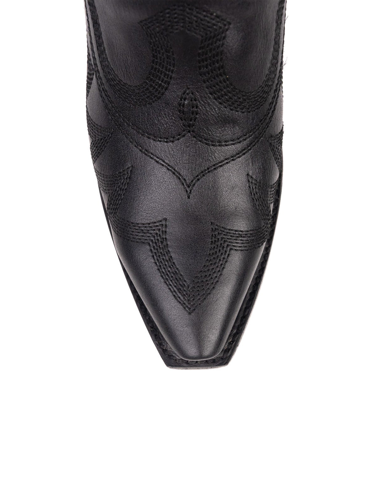 Snip-Toe Sleek Embroidery Mid Calf Cowgirl Boots For Woman - Black