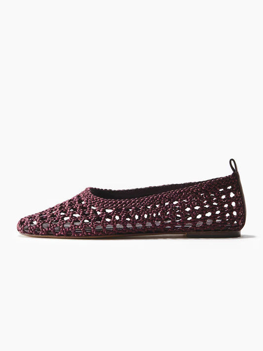 Dark Brown Satin Woven Square-Toe Simple Ballet Flats