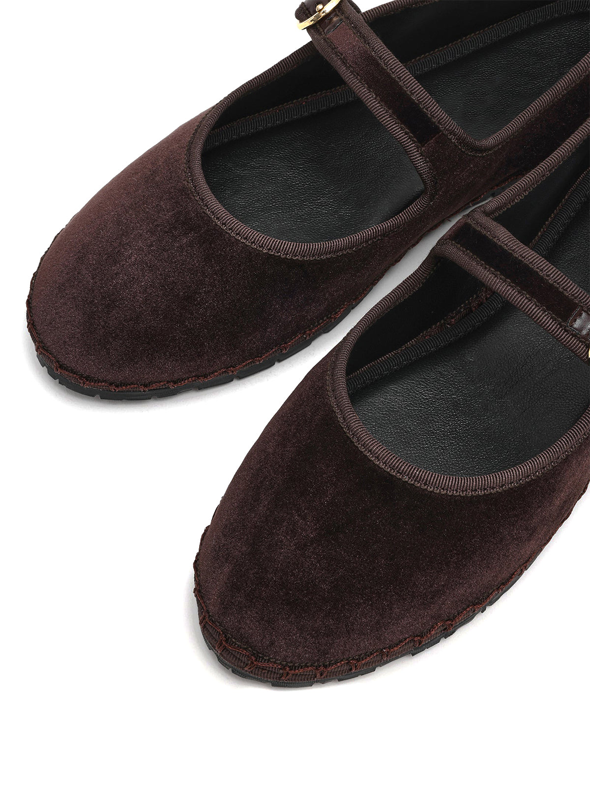 Brown Velvet Round-Toe Buckle Mary Jane Chic Flats