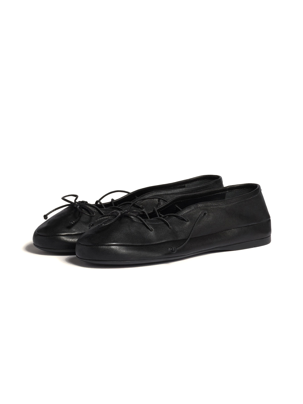 Black Round-Toe Chic Lace-Up Front Bow Slip-On Flats