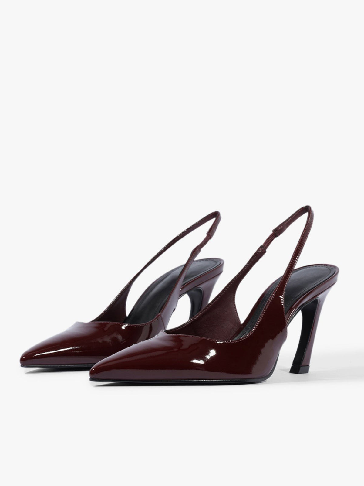 Slingback Pointed-Toe Simple Kitten Heels - Patent Burgundy