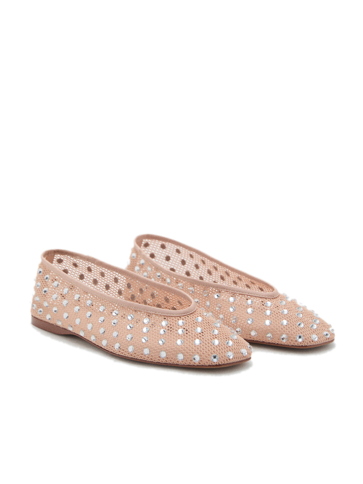Nude Mesh Square-Toe Rhinestone Ballet Flats