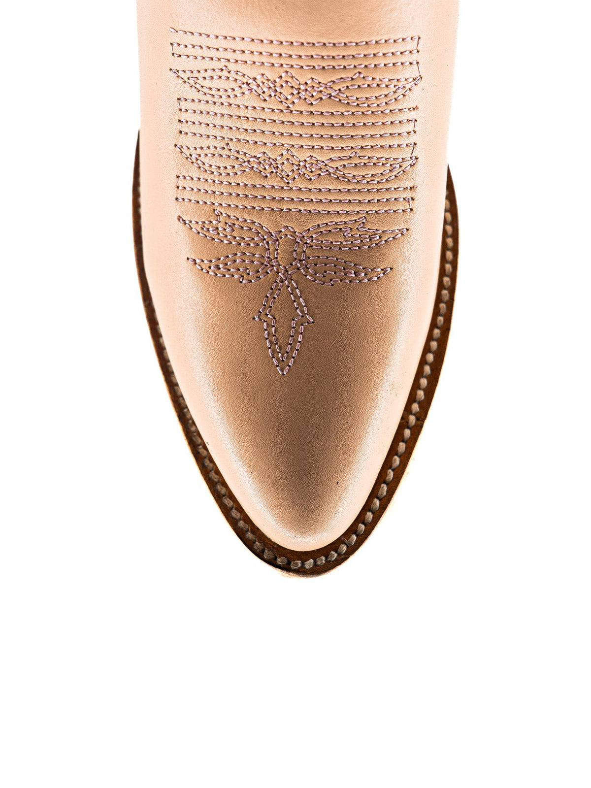 Pastel Pink Almond-Toe Embroidery With Studs Half-Zip Mid Calf Cowgirl Boots
