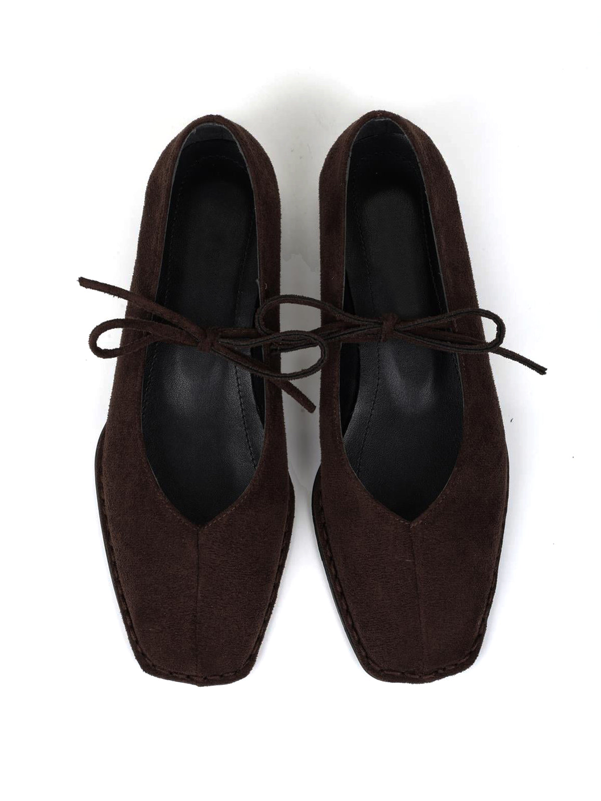 Chocolate Faux Suede Square-Toe Classic Bridge Strap Slip-On Stylish Flats