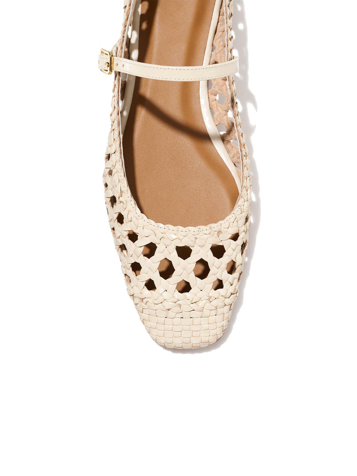 Ivory Woven Vegan Leather Square-Toe Chic Mary Jane Flats