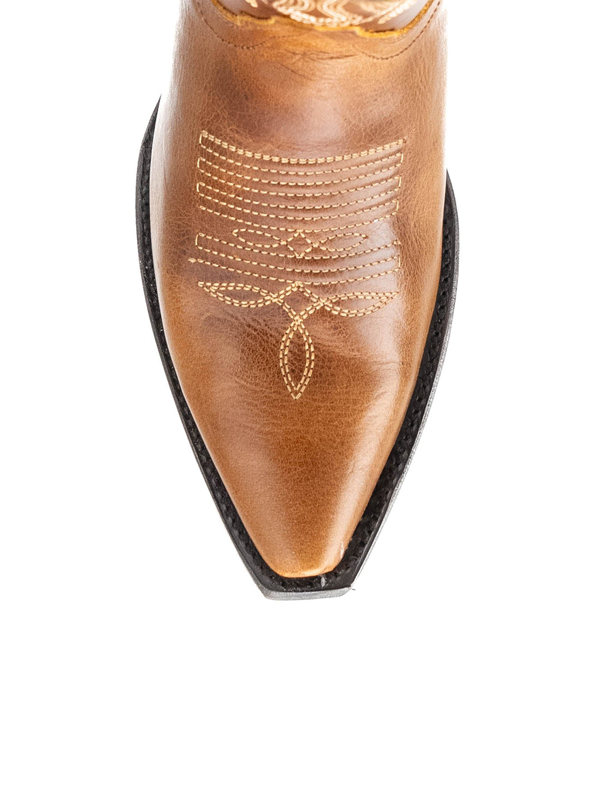 Western Snip-Toe Embroidery Mid Calf Cowgirl Boots - Tan