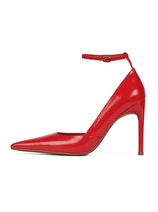 Red Pointed-Toe Simple And Chic Ankle Strap Sleek High Heels