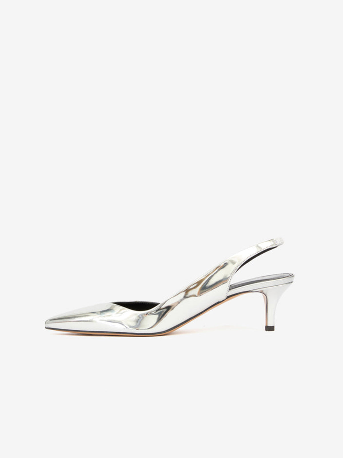 Metallic Silver Pointed-Toe Classic Slingback Kitten Heels