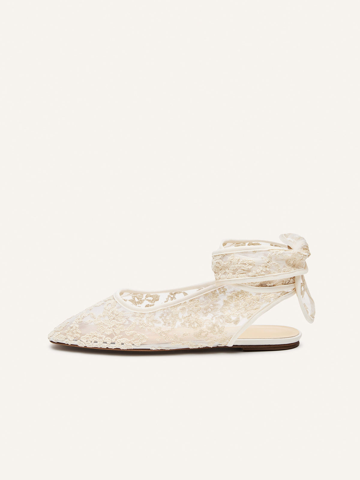 White Lace Mesh Square-Toe Slingback Ankle Strap Flats