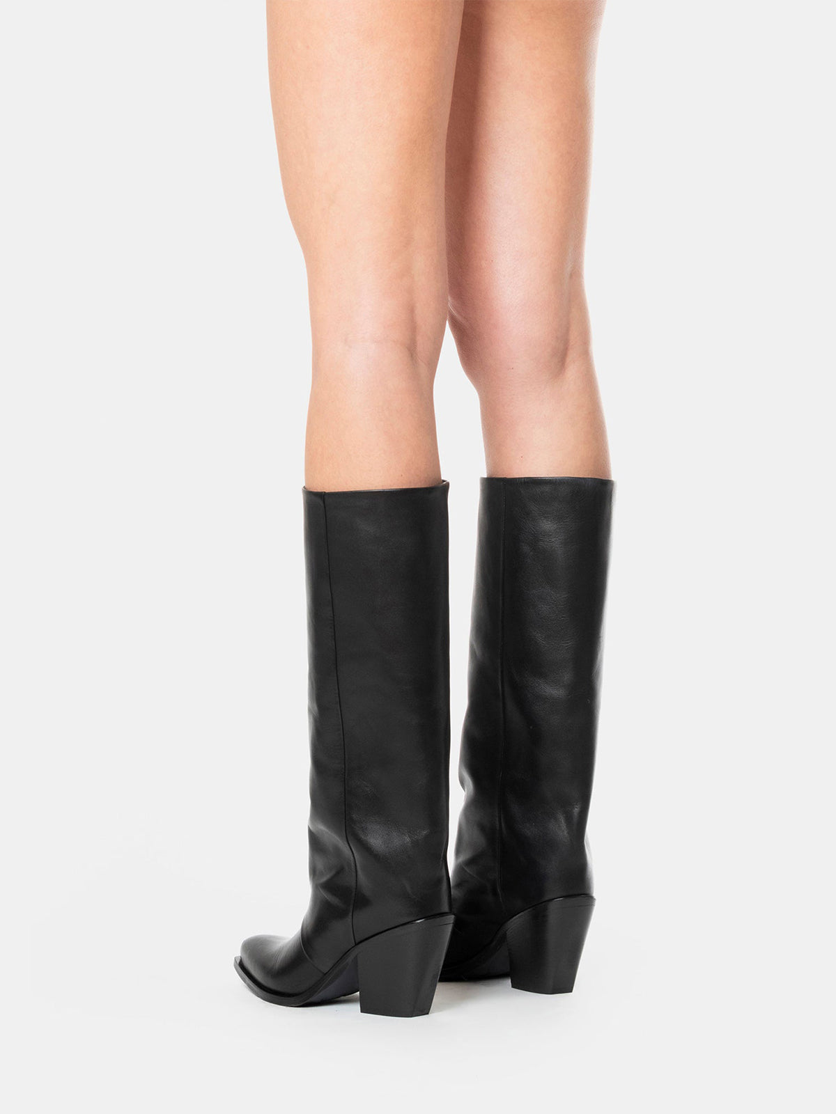 Black Snip-Toe Simple Wide Calf Knee High Classic Cowgirl Boots