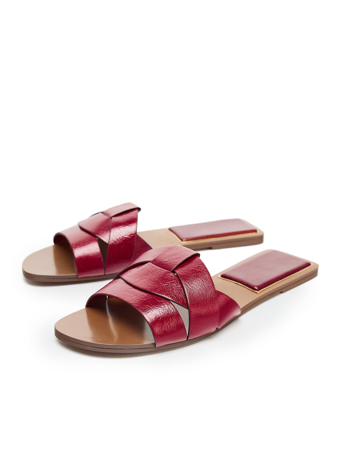 Front Crossover Strap Round-Toe Flat Sandals - Red