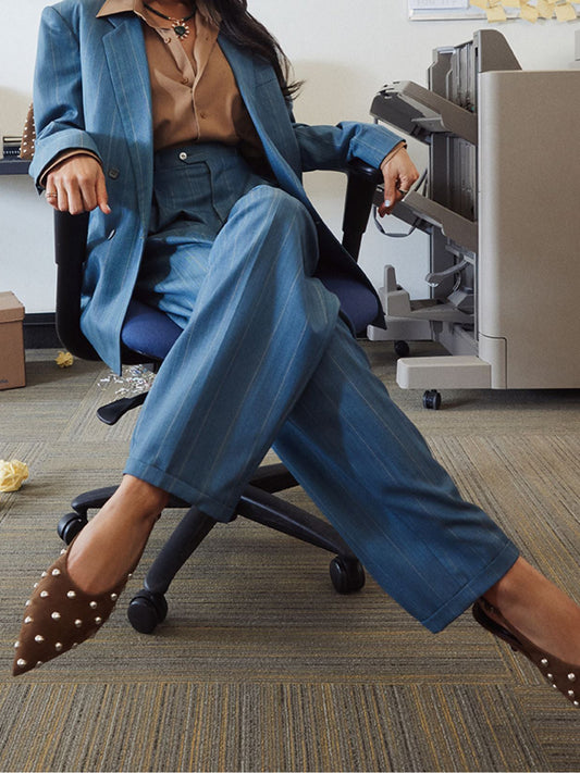 Green Faux Suede Pointed-Toe Slingback Kitten Heels With Full Studs