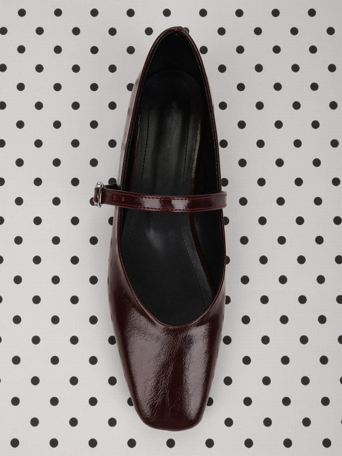 Burgundy Square-Toe Buckle Bridge Strap Stylish Ballet Flats