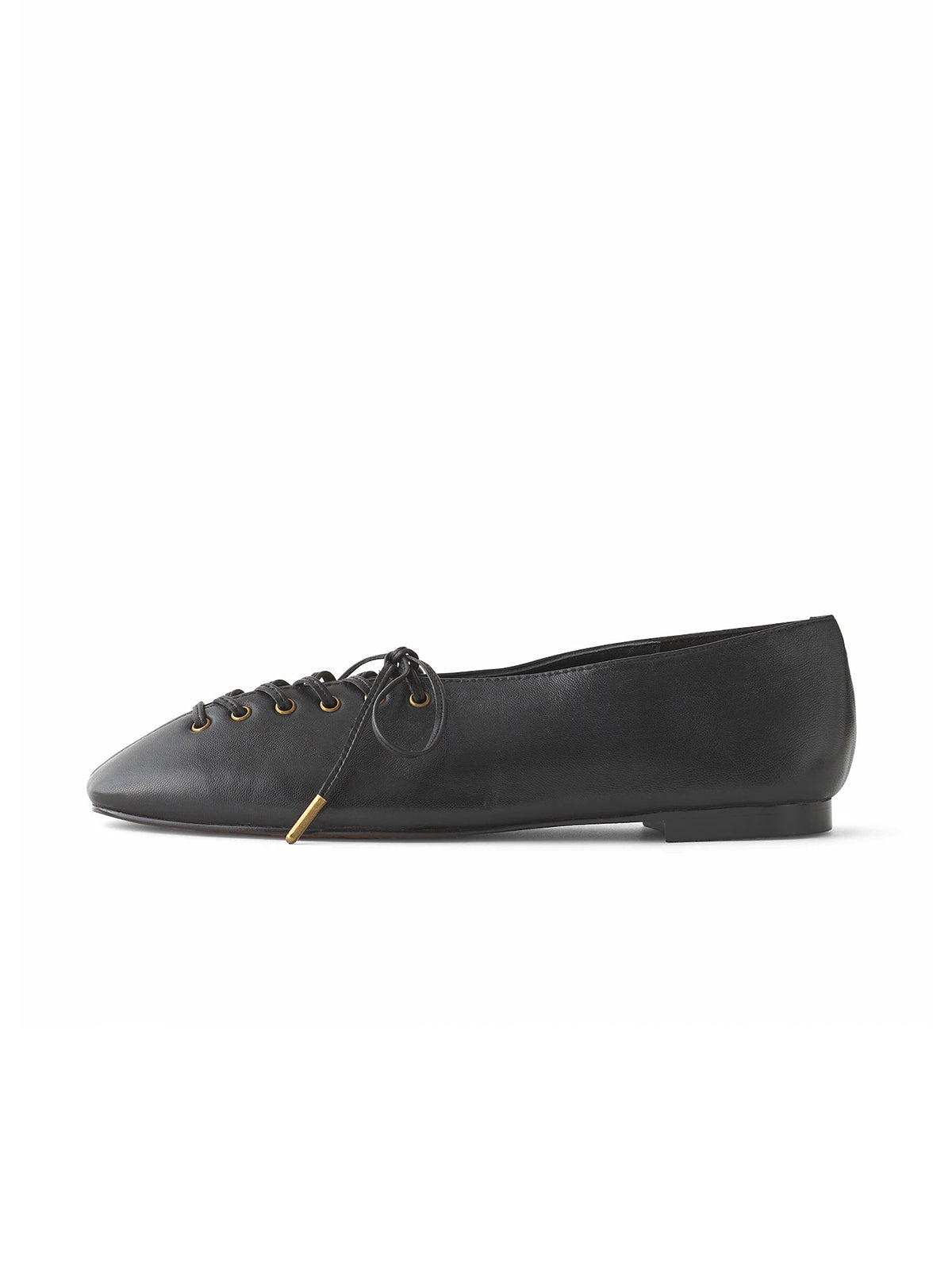 Black Square-Toe Chic Lace-Up Slip-On Flats