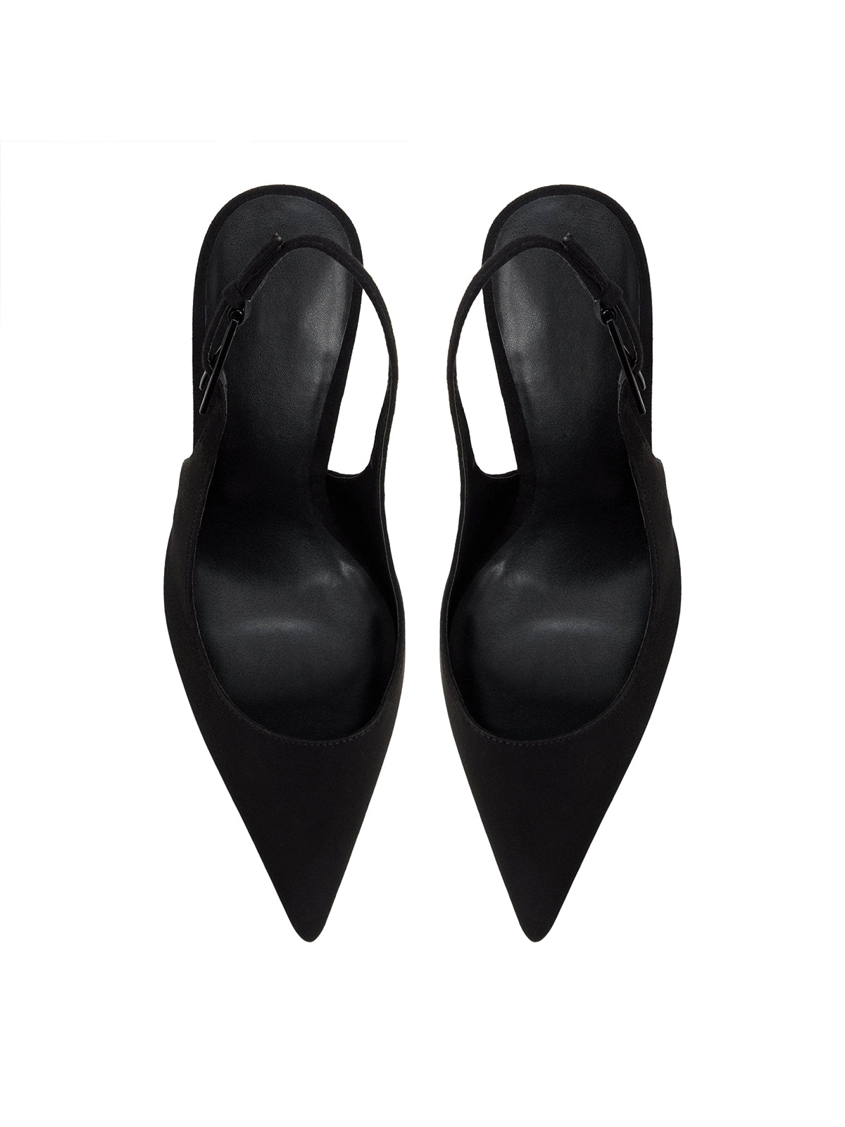 Black Faux Suede Pointed-Toe Classic Kitten Heels With Slingback