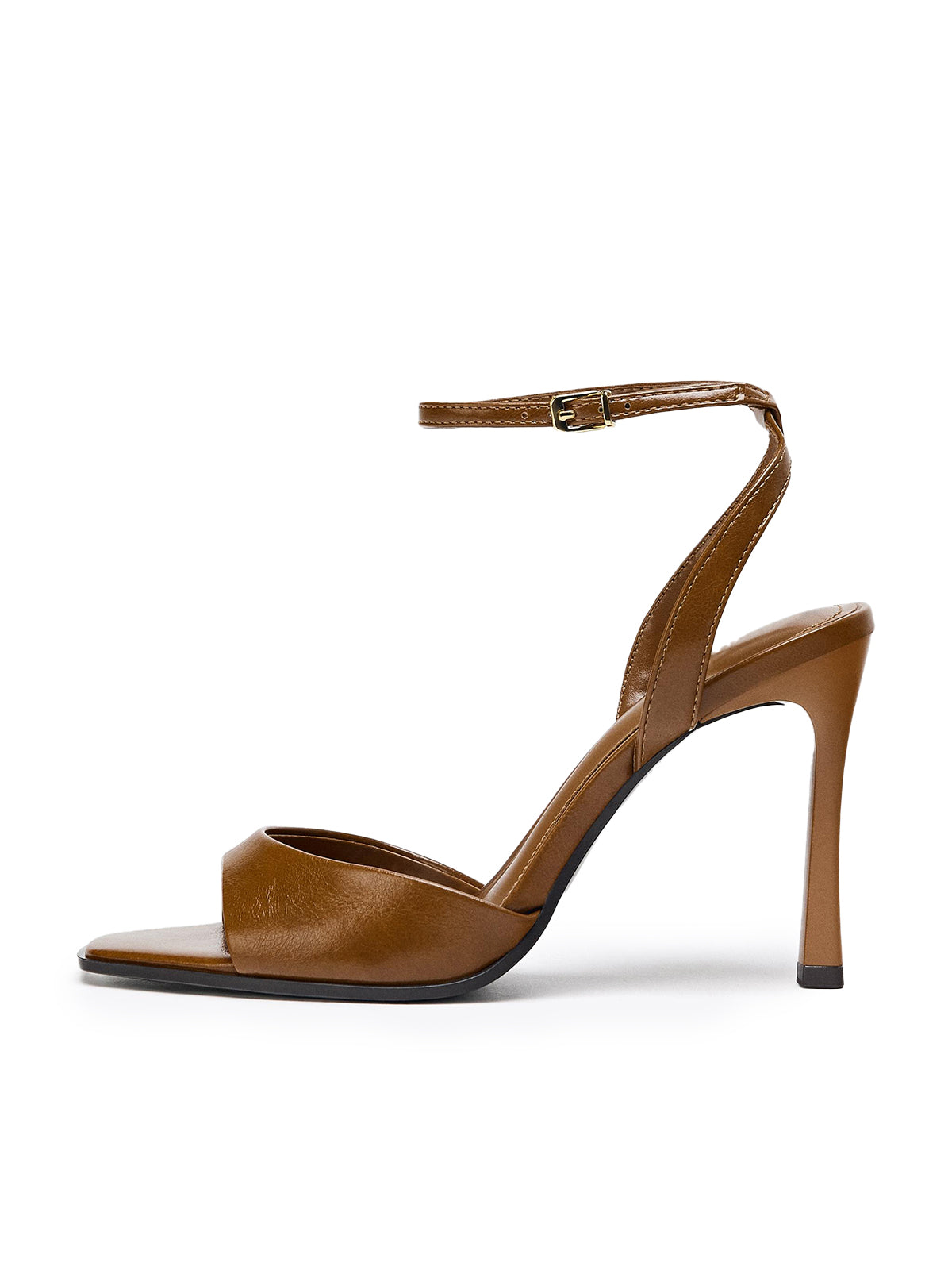 Ankle Strap Square-Toe Slingback High Heels - Brown