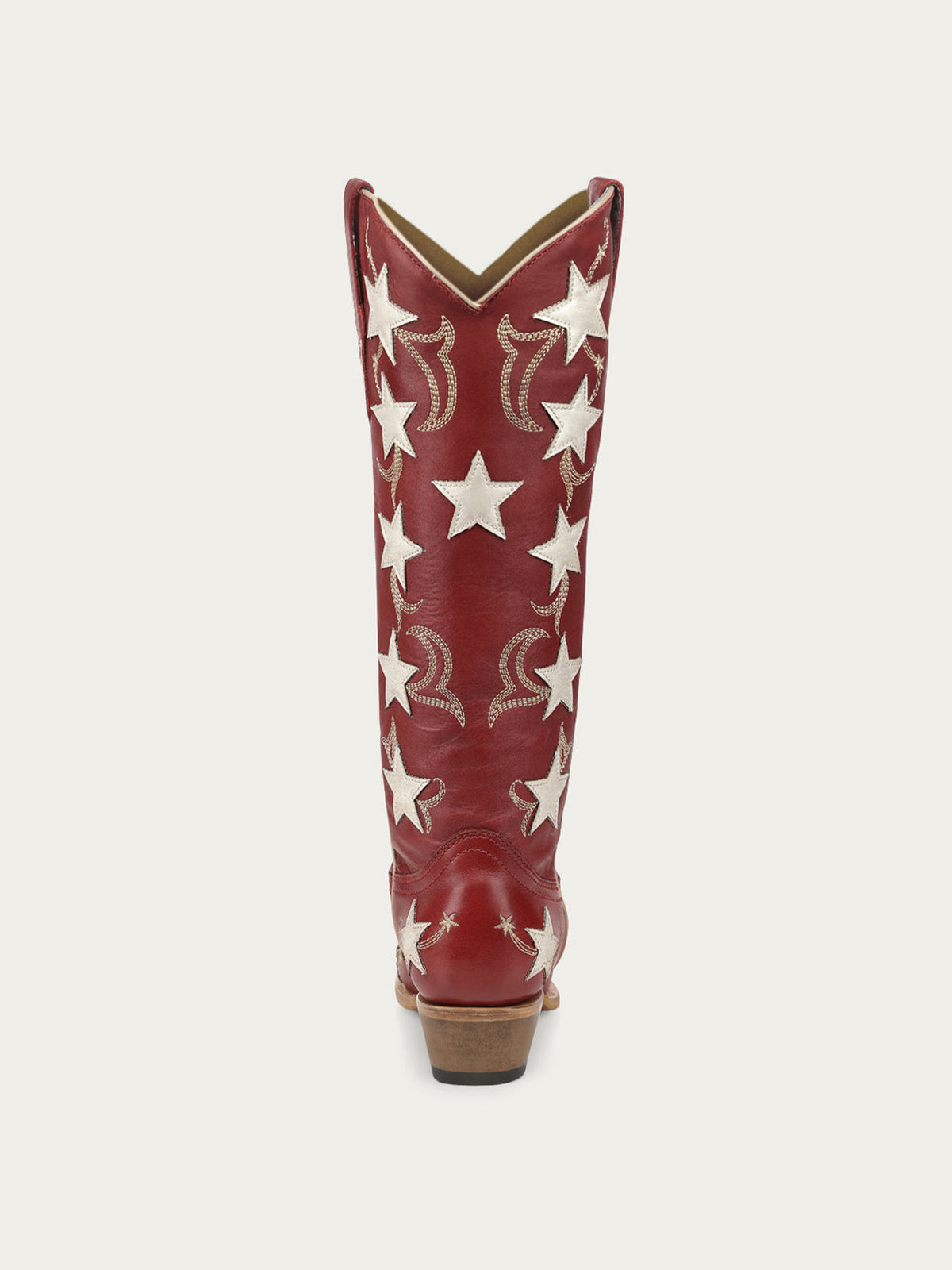 Red Snip-Toe Chic Star Inlay With Embroidery Wide Calf Knee High Cowgirl Boots