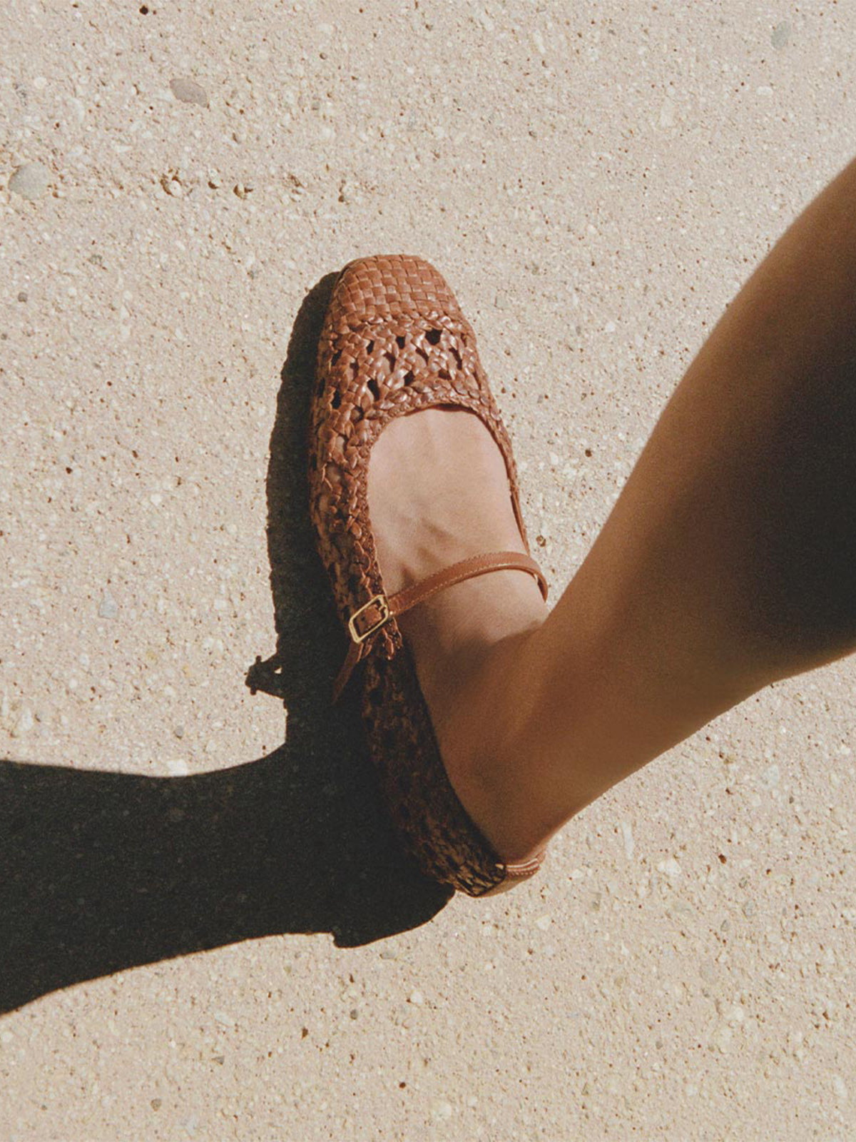 Brown Woven Vegan Leather Square-Toe Chic Mary Jane Flats