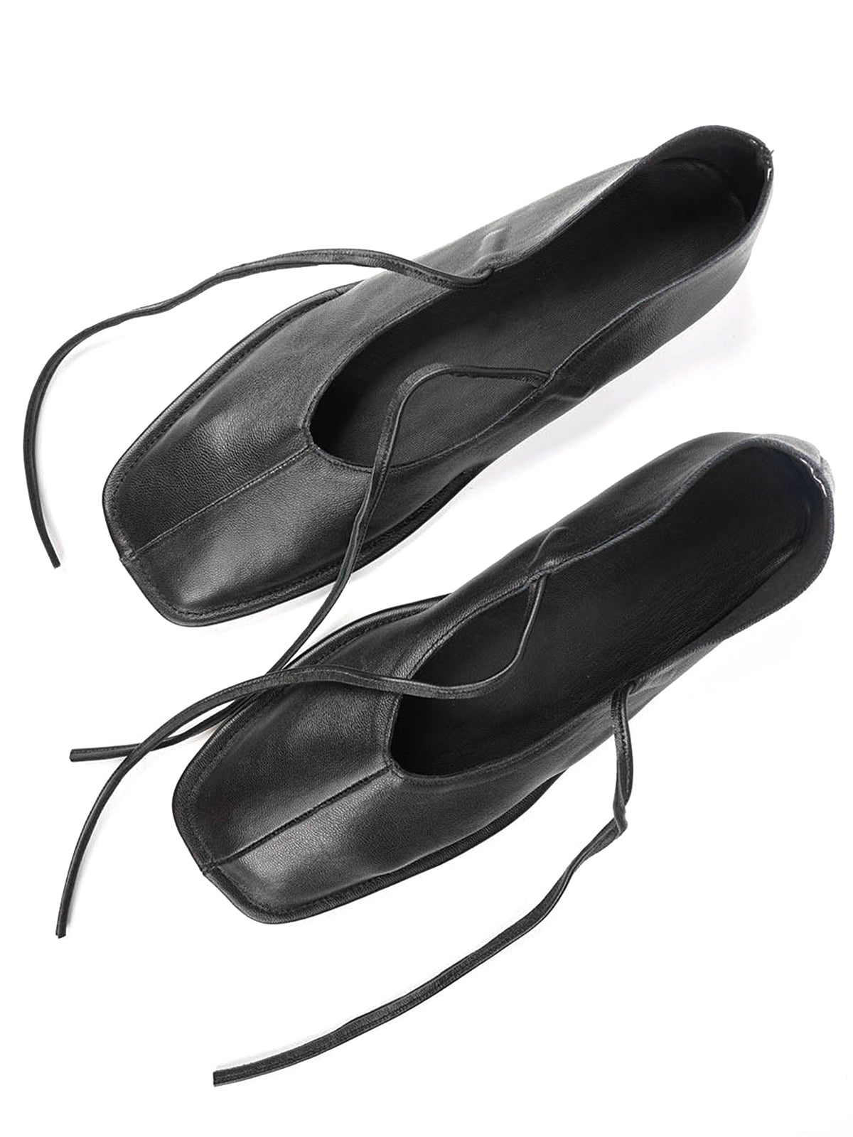 Black Square-Toe Middle Strap Slip-On Chic Flats