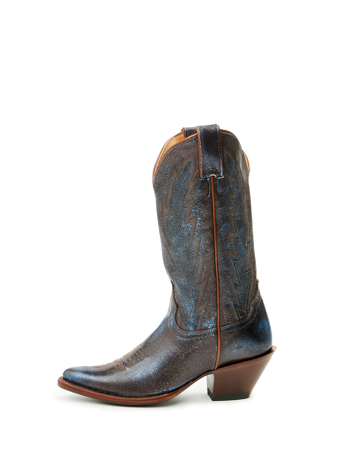 Metallic Brown Almond-Toe Classic Embroidery Mid Calf Cowgirl Boots