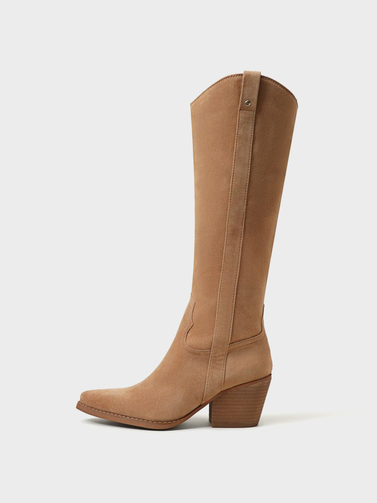 Pointed-Toe Chic Western Half-Zip Knee High Cowgirl Boots - Tan Faux Suede