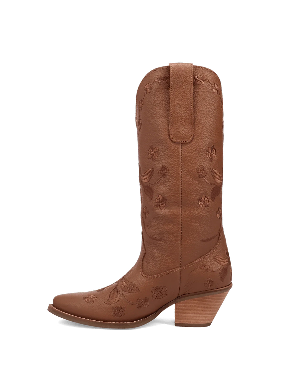 Flowers Embroidery Snip-Toe Mid Calf Cowgirl Boots - Brown