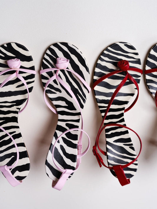 Pink Round-Toe Front Rose Strappy High Heels