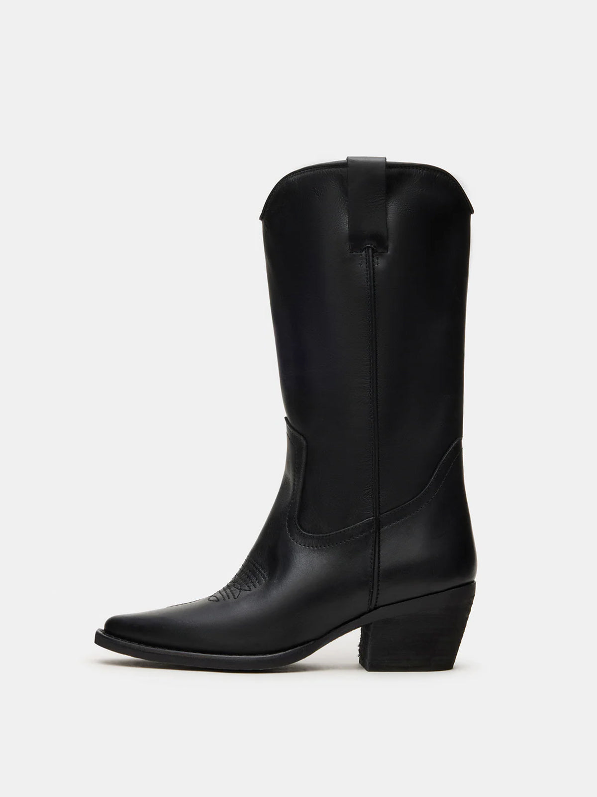 Black Pointed-Toe Simple Mid Calf Cowgirl Boots